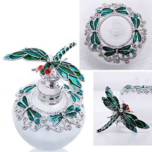 40ml Fancy Empty Crystal Perfume Bottle with Green Dragonfly Stopper Rhinestones