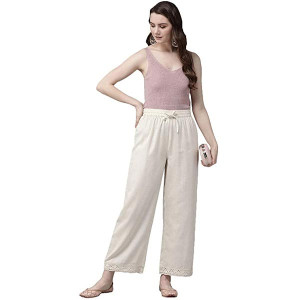 Juniper Offwhite Rayon Flex Solid Wide Leg Palazzo